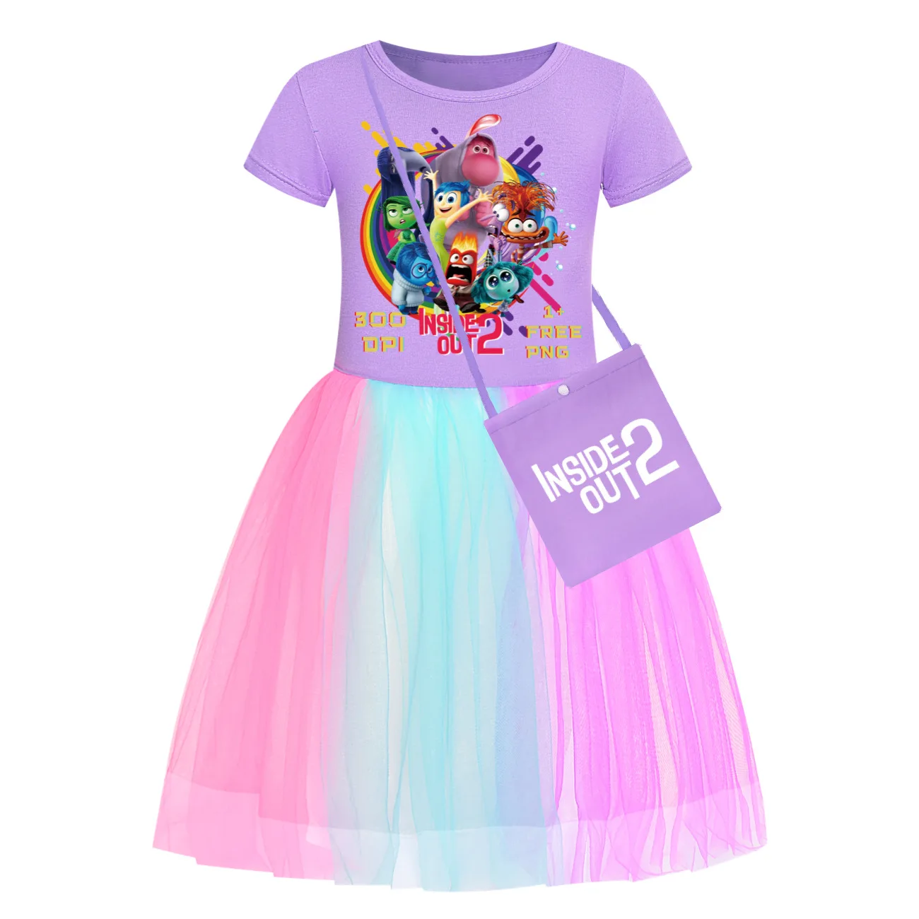 Summer Inside Out 2 Kids Clothes Girls Cartoon Disgust Joy Party Dresses Girl Princess Vestidos Sunshine Sexy Lace Trimmed Dress