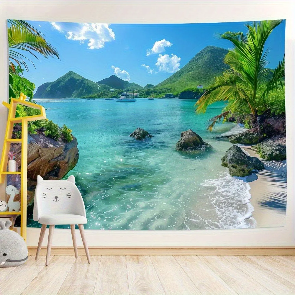 Tropical Lsland Beach Ocean Scenery Tapestry For Living Room Bedroom Decor Palm Tree Seascape Wall Tapestry Home Decoration