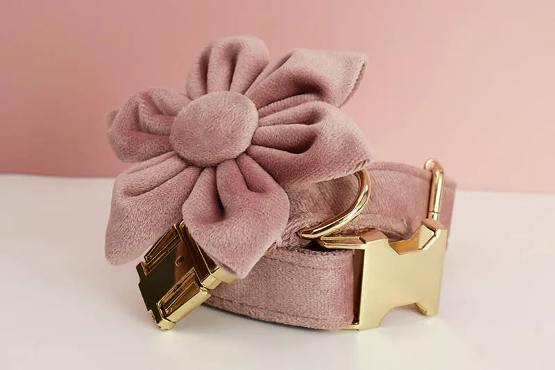 Hellviolettes Samt-Hundehalsband und Leinen-Set für Hunde, individuell graviertes Namensschild, Haustierbedarf, Hundeleine, Velvet05 – Detail 7