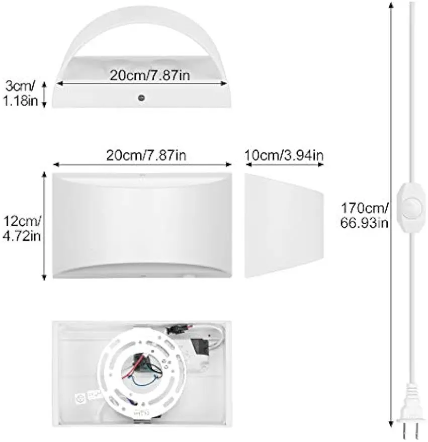 Lâmpada de parede sem luz plug in 12w moderna led luz de parede regulável interior para cima para baixo lâmpada de parede para o quarto sala estar corredor escada