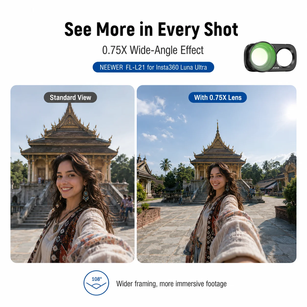 Szerokokątny obiektyw NEEWER FL-L21 0.75x do Insta360 Luna Ultra |   Akcesoria do fotografii magnetycznej HD, obiektyw do kamery sportowej — zdjęcie produktu 4