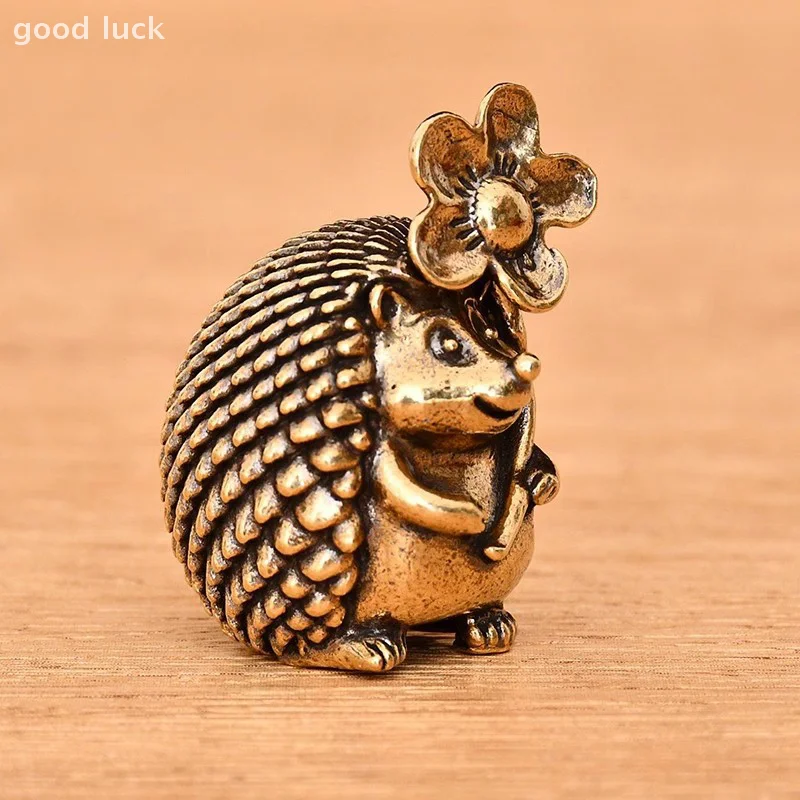 Antique Hedgehog Small Ornaments Solid Brass Antique Animal Sculpture Crafts Desk Tea Table Decoration Home Decor