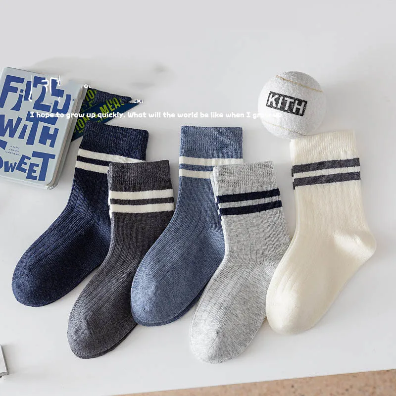 5Pairs/Lot Children Boys Striped Retro Sports Sock Cotton Ribbed Mid Tube Kids Socks Newborn Toddler Boys Sock Toddler Boy Socks