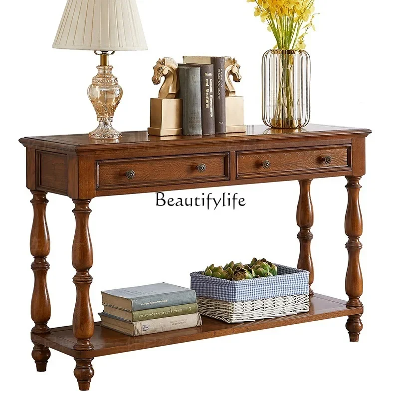 

American solid wood strip case, living room against the wall, European long strip table, narrow side strip table in the entrance