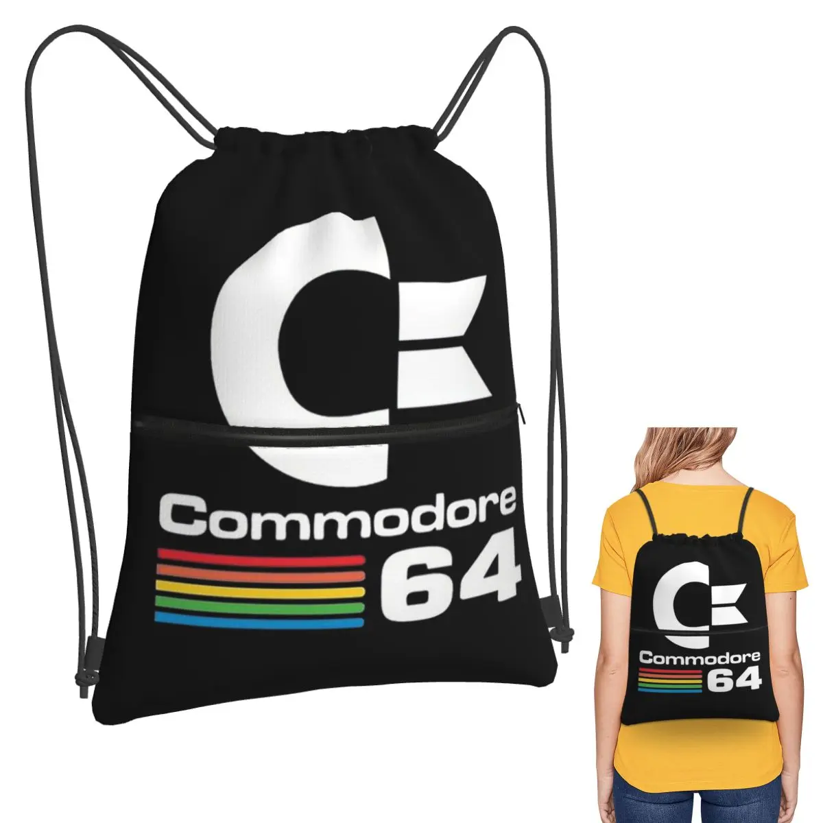 Commodore 64 Rucksäcke, modische Aufbewahrungstasche mit Kordelzug, Büchertaschen für Reisestudenten