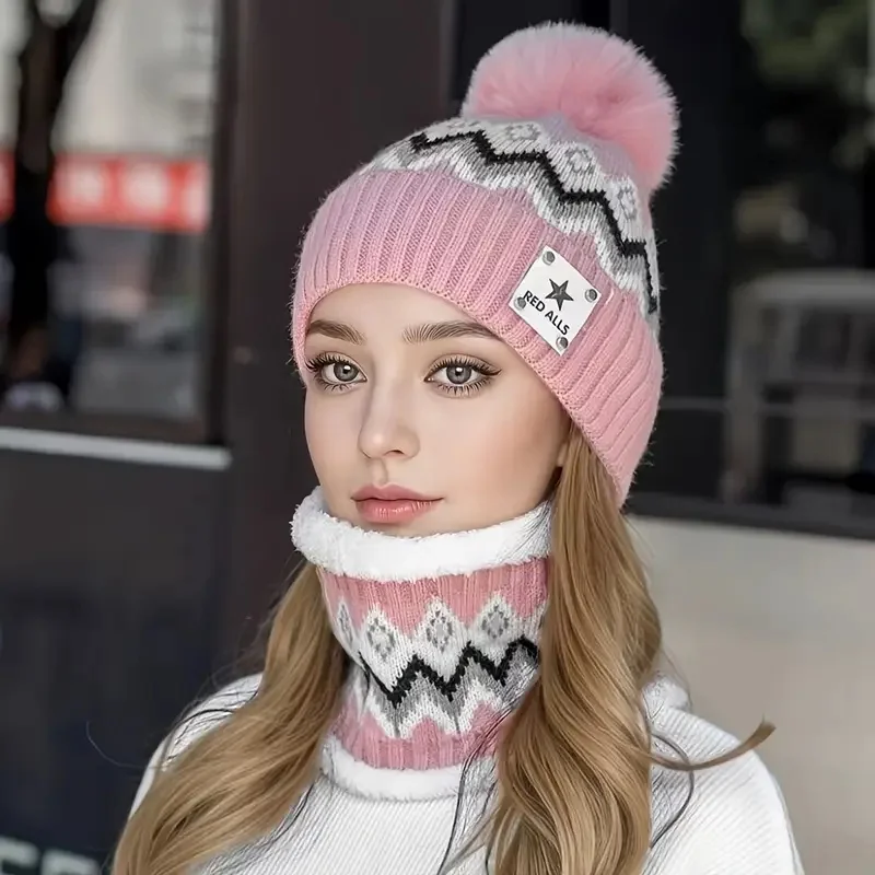 2 szt./zestaw ocieplany polarem komplet: komin i czapka na jesień/zimę do jazdy na rowerze na świeżym powietrzu, gruba czapka beanie z dzianiny kulkowej