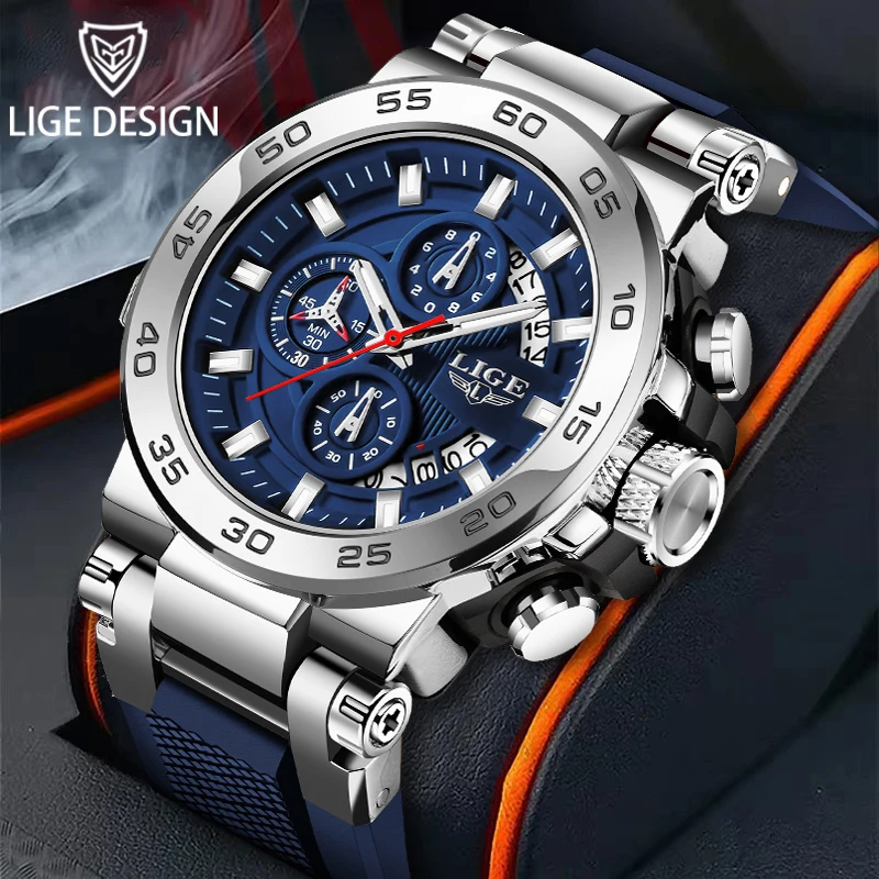 

LIGE New Mens Watches Top Luxury Brand Big Dial Watch Men Waterproof Quartz Wristwatch Sport Chronograph Clock Relogio Masculino