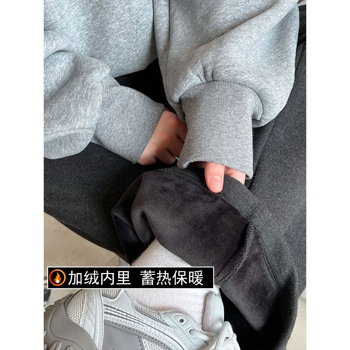 Fleece Lined Thickened Flared Casual Pants For Women Loose Floor-length Trousers