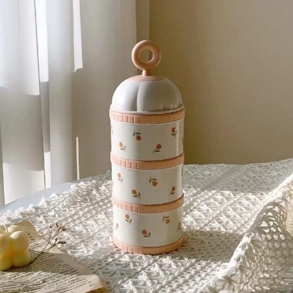 3 Layers Baby Milk Powder Box Tulip Cartoon Bear Portable Formula Dispenser Compartment Non-Spill Infant Food Tank Room