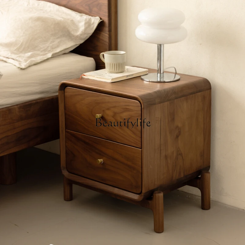 

Nordic Solid Wood Bedside Table North American FAs Black Walnut Modern Minimalist Bedroom Locker