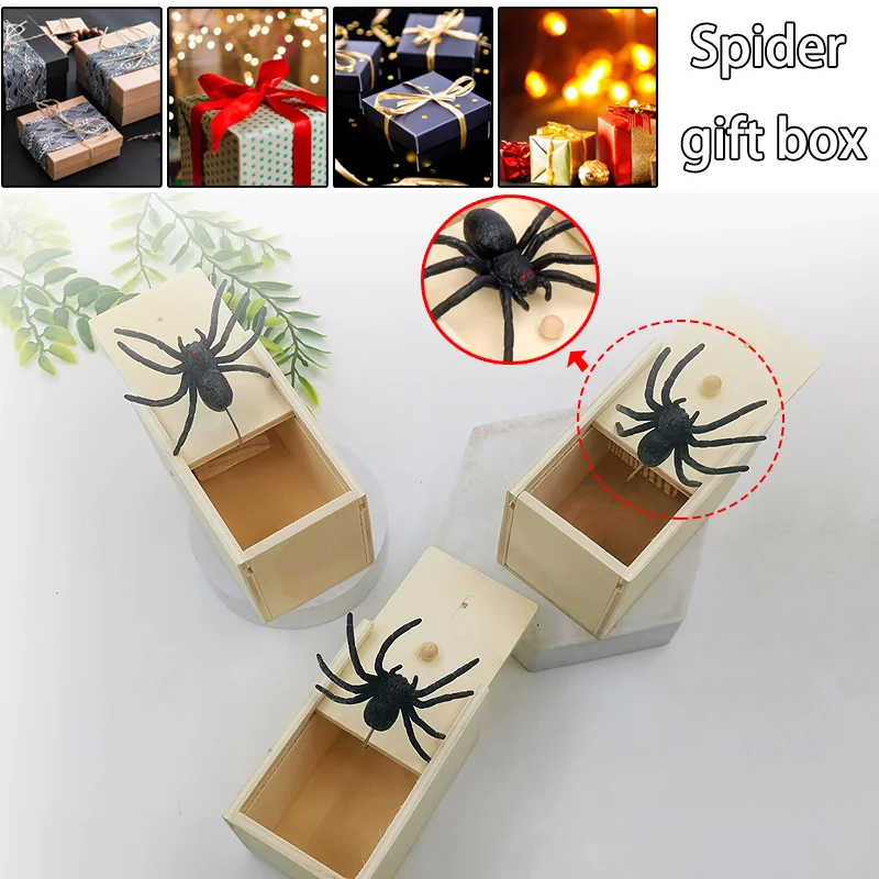 Spider Funny Scare Box Houten verborgen doos Kwaliteit Prank Houten Scare Box Leuk spel Prank Trick Vriend Prank Toys Beste cadeau