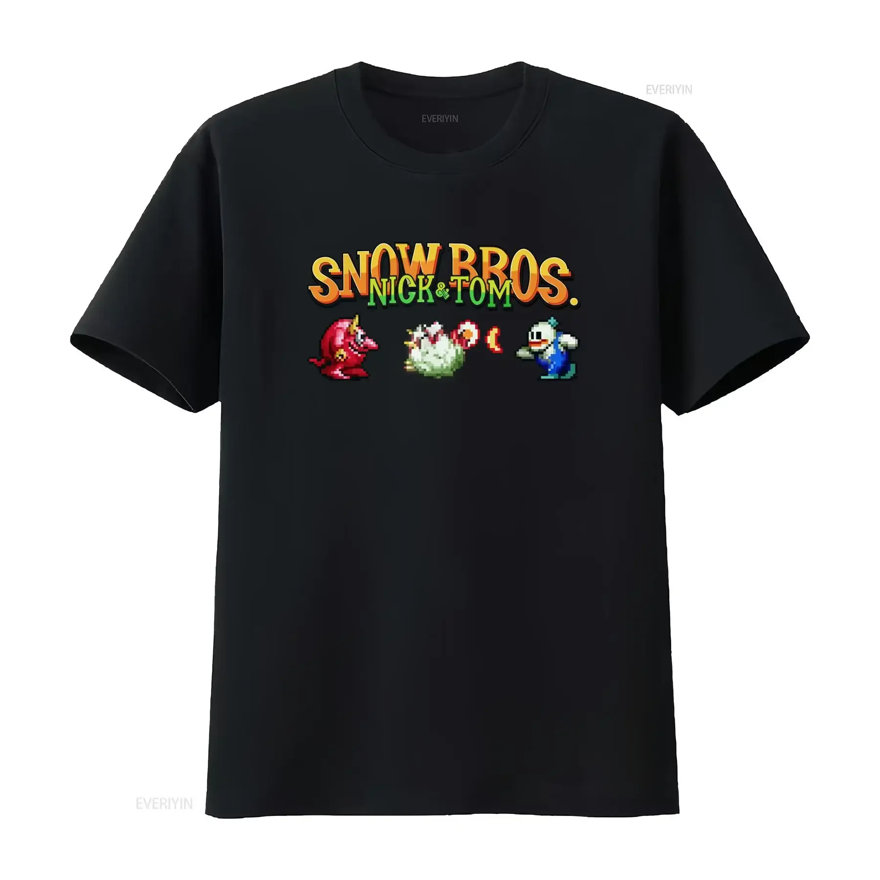 Snow Bros Retro Arcade 80s Game 8Bit Pixel Art T Shirt for Vintage Video Design Cool  vintage Washed Stretched Soft homme
