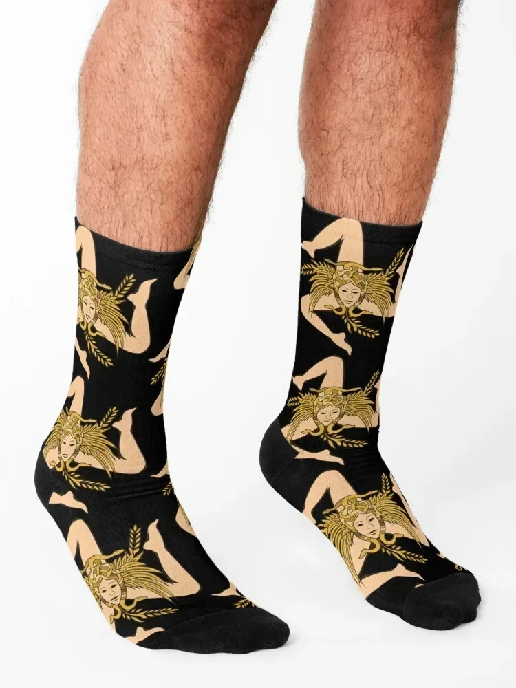 Sicily Trinacria Socks men cotton high quality Antiskid soccer colored Novelties Socks For Man Women's