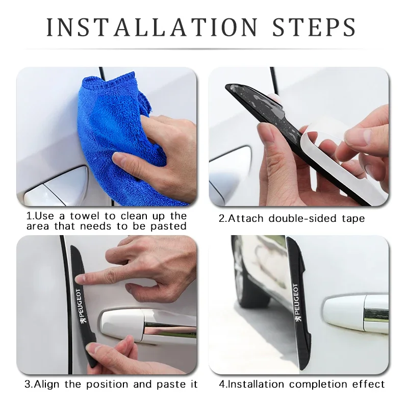 For Peugeot 208 3008 508 607 106 406 407 307 206 8 2008 207 107 Car Logo Anti-Collision Strip Auto Door Bumper Protector 4Pcs view 2