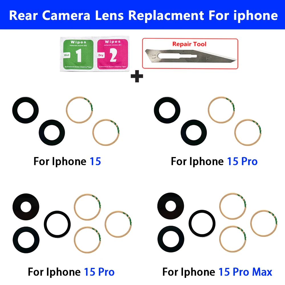 10Pcs， NEW Tested Replacement Rear Back Camera Lens With Adhesive For iPhone 15 13 12 12 Pro 12 14 Pro Max 12 mini 14 15 Plus