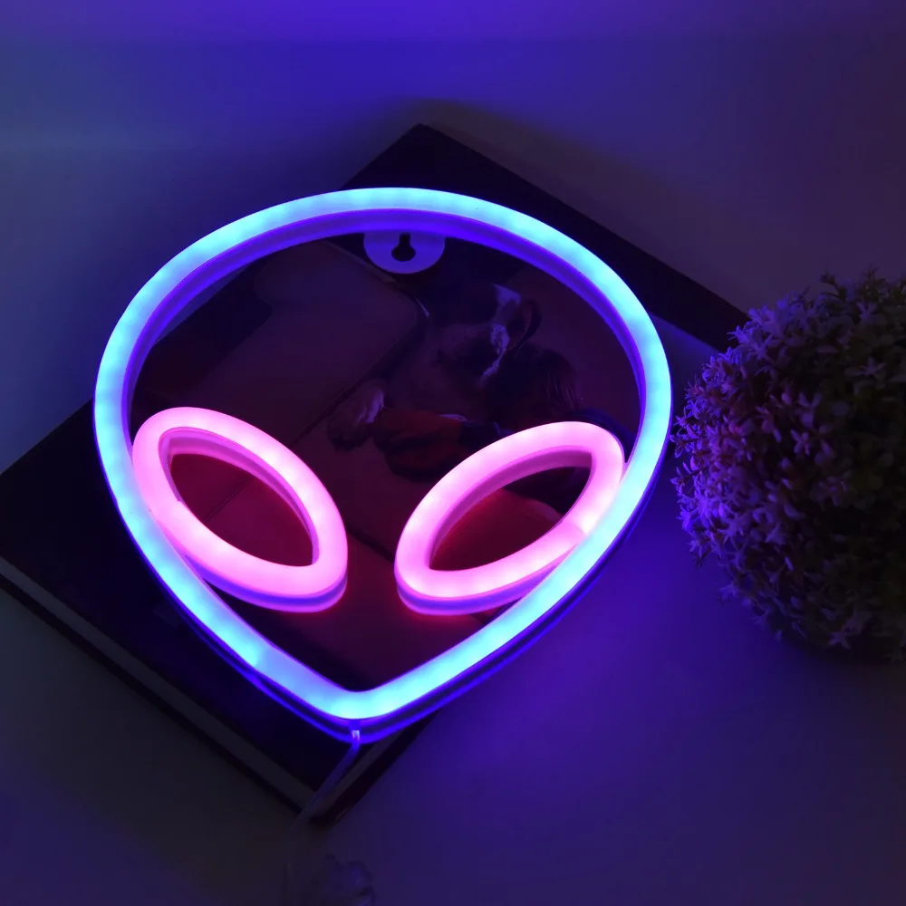 Funny Alien Neon Sign Alien Head USB or Battery Powered Neon Decorative Sign Wall Neon Lamp Club