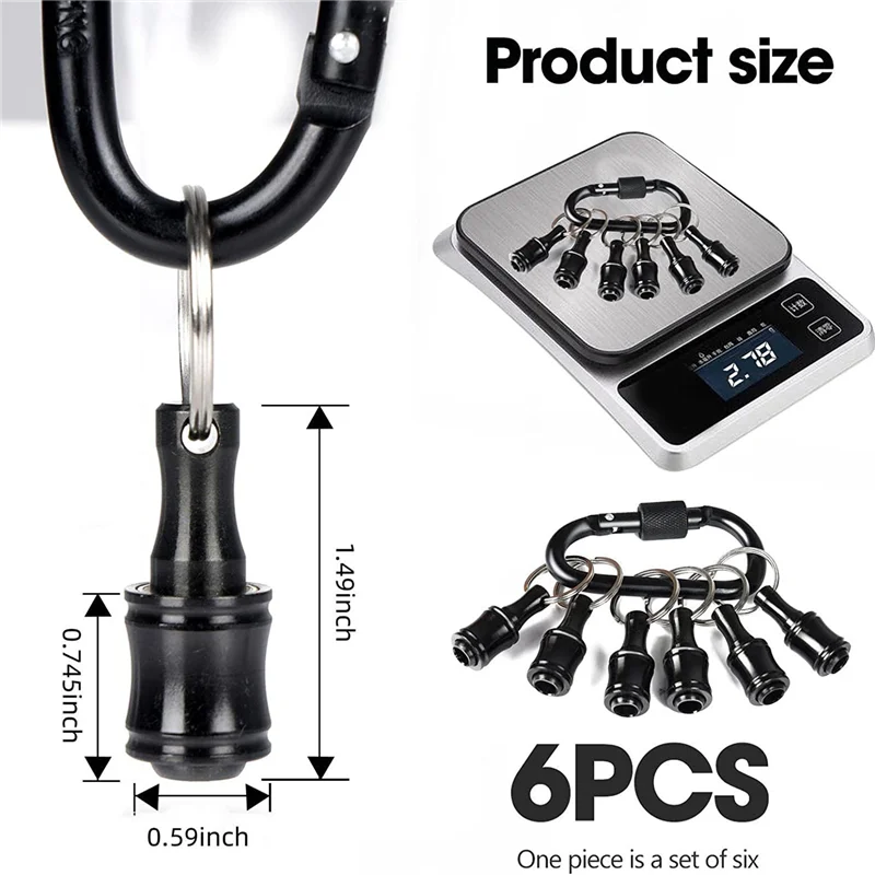 六角ドライバービットホルダー、延長バー、キーチェーンスクリューアダプター、ドリルビット、黒、1/4"