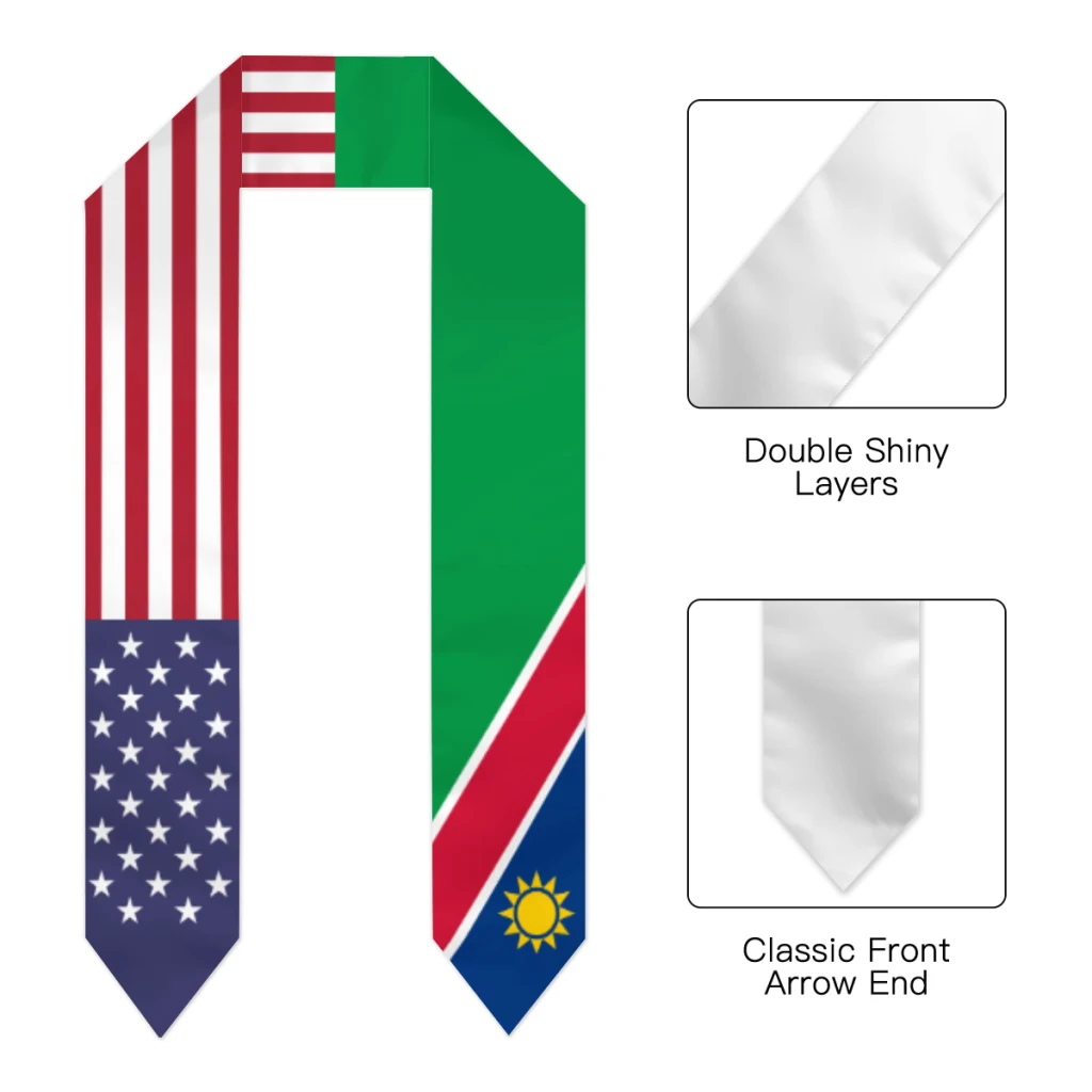 Graduation Sash Namibia & USA United States Flag Stole Shawls Graduate Wraps Scraf International Student Pride Gifts