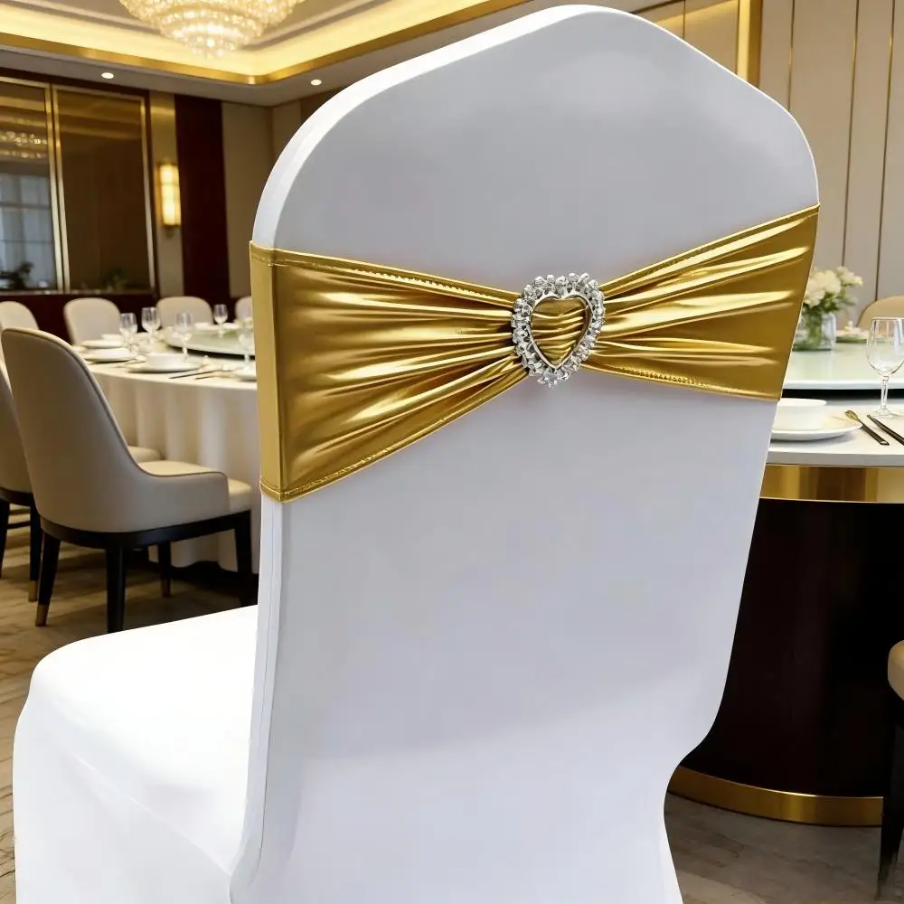 10 PIeces Wedding Decoration Spandex Chair Sash With Love Heart Buckle Stretch Bow Tie For Birthday Party Holiday Festival