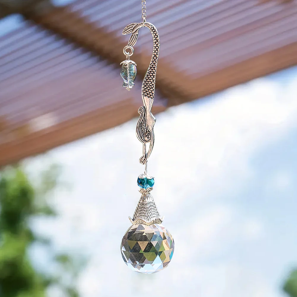 

F2 Sea Mermaid Crystal Suncatcher Hanging Ocean Prism Ball Fish Glass Bead Eye-catching Rainbow Maker Home Garden Decor Pendant