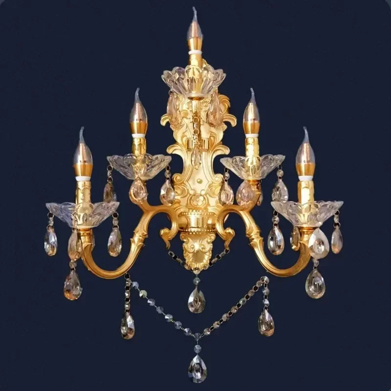 

French Crystal Candle Wall Lamp Living Room Bedroom Bedside Lamp European Personality Creative Retro Wall Lamp