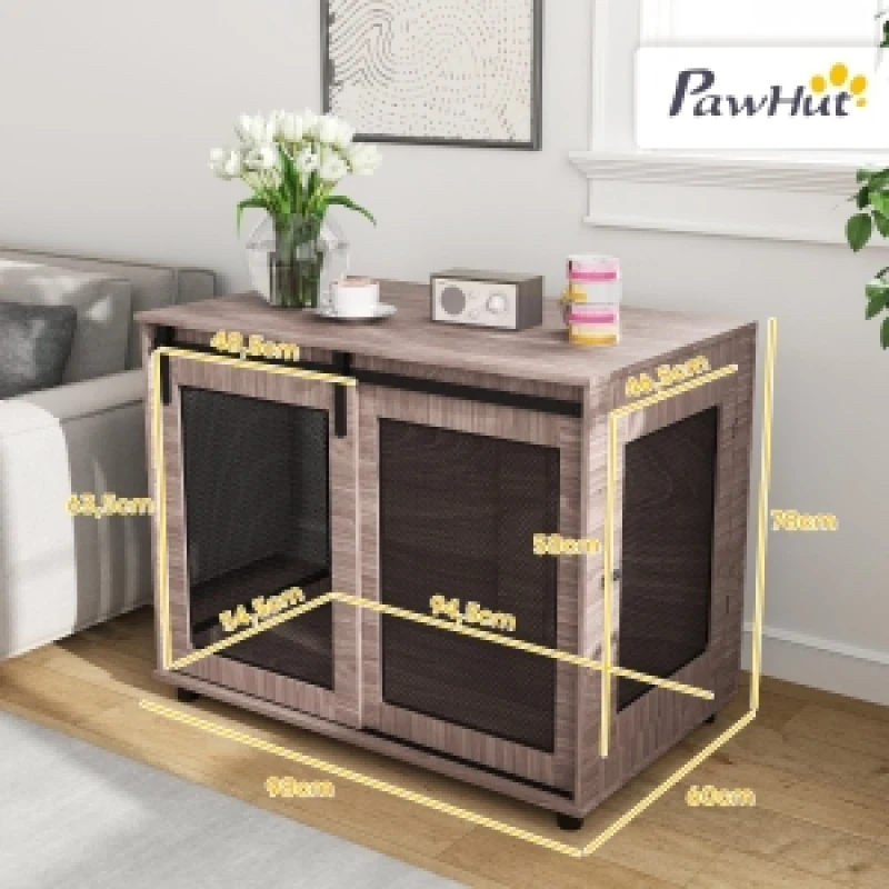 Hundebox, Transportbox für Hunde, Rückzugsbox für Haustiere, verschließbare Türen, 98 x 60 x 78 cm, Hellbraun, Haustiermöbel, Moderne Haustier-Heimmöbel, Vielseitig für den Innenbereich, Robust &