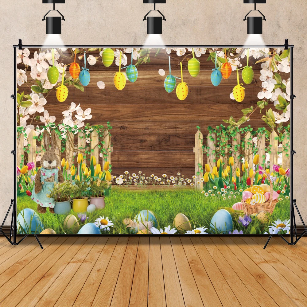 Mùa Xuân Lễ Phục Sinh Phông Nền Chụp Ảnh Tai Thỏ Trứng Vườn Hoa Bé Chân Dung Chụp Ảnh Trang Trí Tiệc Ảnh Nền
