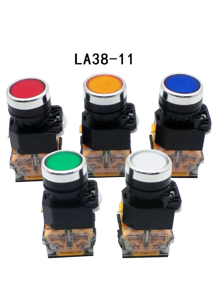 LA38-11 Series AC220/380V DV110V DC24/36V Self-Reset Flat Head Push Button Press Emergency Stop Self-Locking 2 Gear Knob Switch