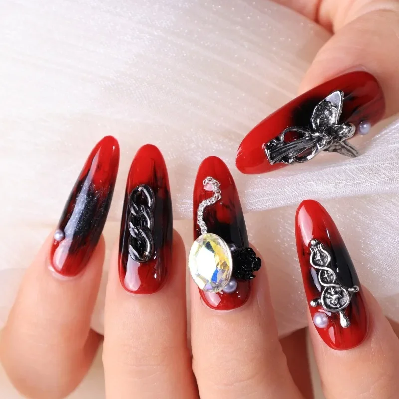 

10Pcs Creativity Handmade Glossy Long French Press on Nails Set 3D Spider Design Sparkling Reusable Fake Nails Suitable