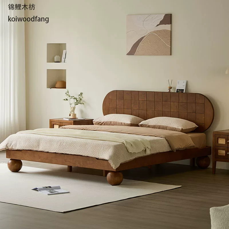 Elegant Waterproof Bed Decoration Headboard Brown Japanese Modern Full Size Frame Bed Lounges Wooden Cama Box Casal Furniture