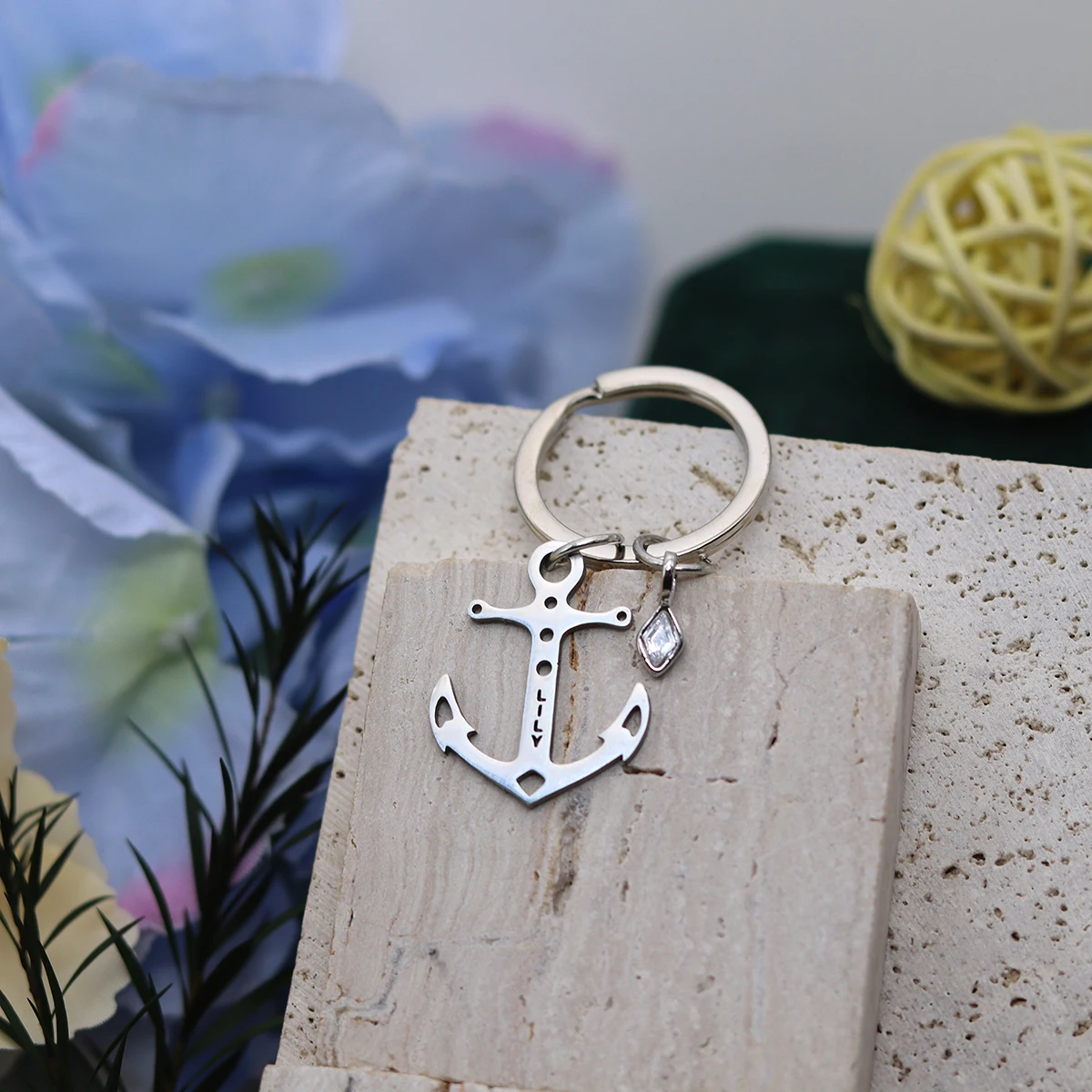 Custom Name Keychain Marine Vessel Anchor Pendant Keyring Men Women Personalized Stainless Steel Jewelry Keepsake Gift