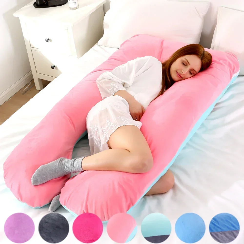 Soft Fleece Pregnant Pillow Gravida U Type Lumbar Pillow Multi Function Side Protect Cushion, Pillowcase, PP Cotton Dropshipping