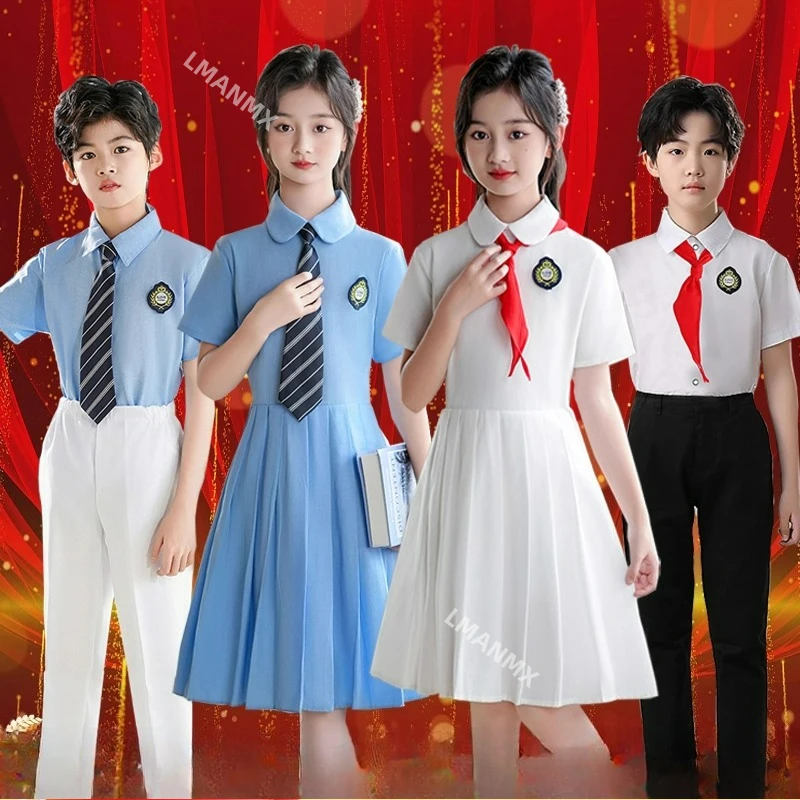

National Day Patriotic Poetry Recitation Academy Style Children's Red Scarf New Year Performance Dress