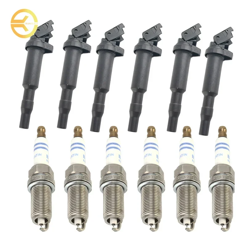 12138647689 12138616153 Set of 6 Ignition Coils + 6 Spark Plugs Kit Premium Quality Suit For BMW 128i 335is 528i 0221504470