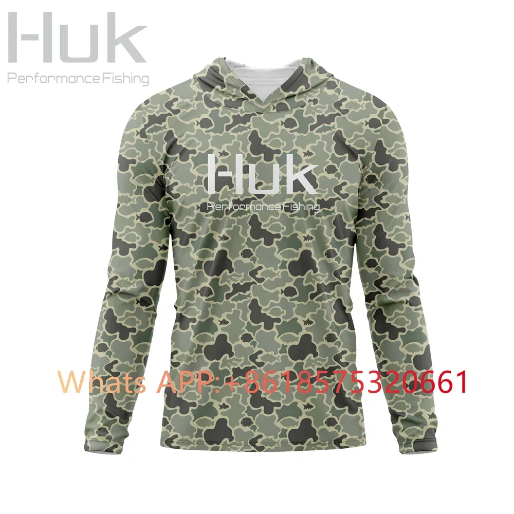 

Huk Performance Fishing shirt Long Sleeve Anti-UV Fishing Hooded Shirts With Fish Clothing Outdoor Sun Protection Tshirts UPF50+