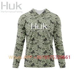 Huk Performance Fishing shirt Long Sleeve Anti-UV Fishing Hooded Shirts With Fish Clothing Outdoor Sun Protection Tshirts UPF50+