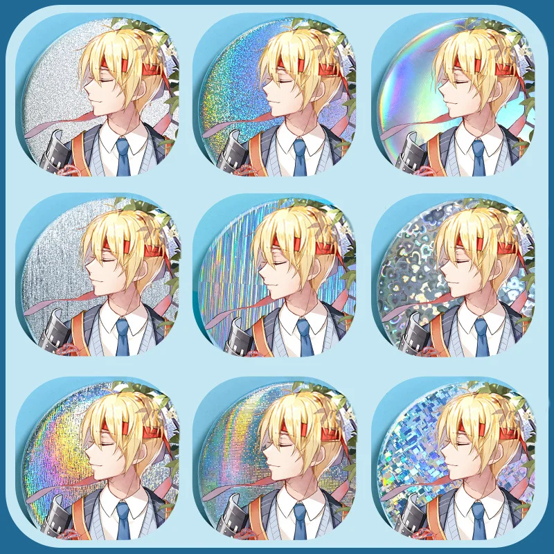 10PCS Customized Holographic Shiny Glitter Round Badge Button Pins Tinplate PET Print Personalized Customize Gift Bag Decoration
