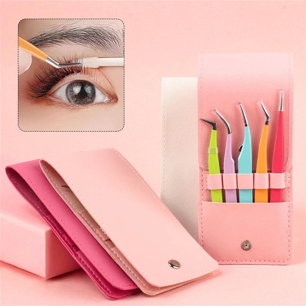 Pincettes antidérapantes pour faux cils, 5 pièces, Extension de cils, pointe en Fiber d'acier inoxydable, pincettes de précision, outils de maquillage
