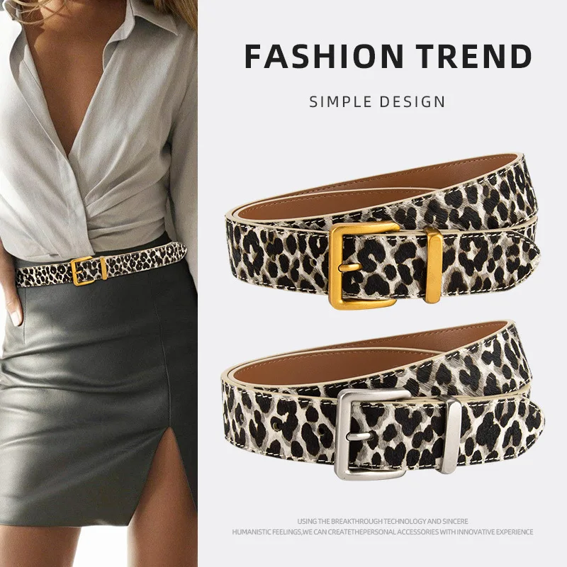 

Genuine Leopard Print Belt for Women Top Layer Cowhide All-match Decorative Belt