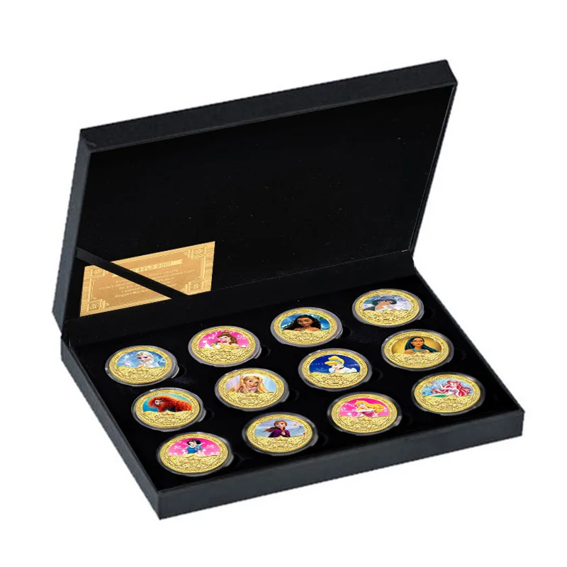 MINISO 12-prinses gouden muntencollectie souvenirmunt kinderen verjaardagscadeau kinderen speelgoed collectible cartoon anime randapparatuur