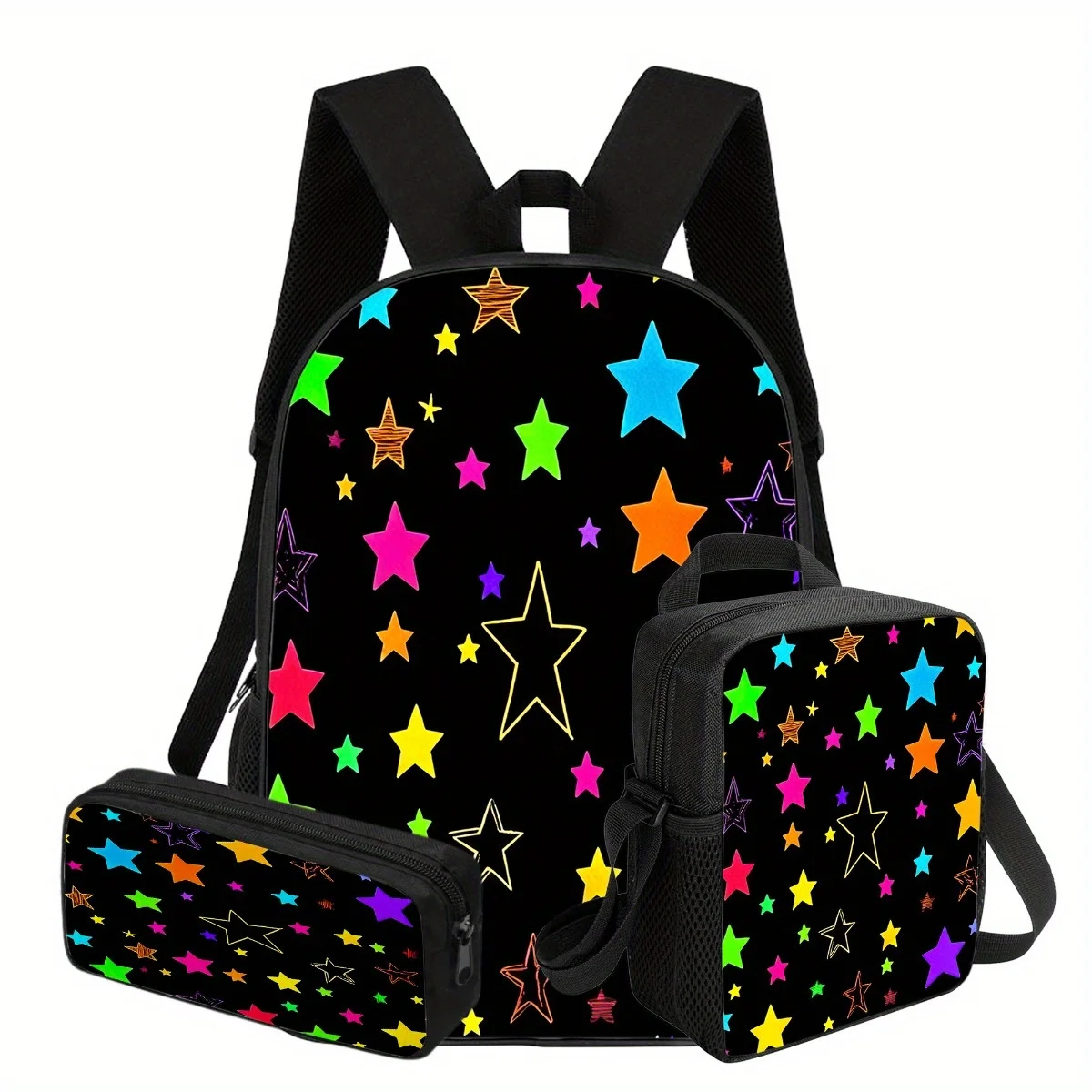 Neon Galaxy Star Backpack Set 3pcs Set with 17inch Backpack Insulated Lunch Bag Pencil Case Bright Festival Look for Daily Use