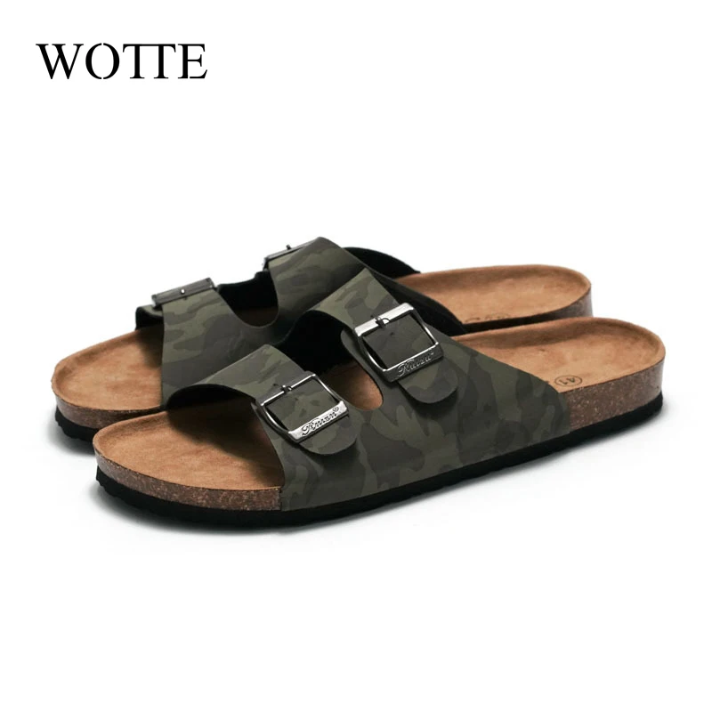 New Men's Cork Slippers Unisex Summer Slippers Men clogs Women Soft Cork Two Buckle Beach Slides Outdoor Footwear For Men 44 45