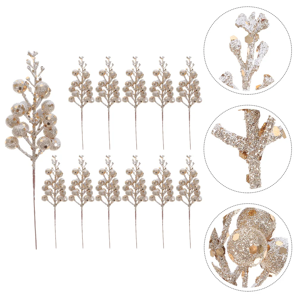 

12 Pcs Artificial Berry Cuttings DIY Christmas Wreath Glitter Fake Fairy Beautiful Decorations Picks Berries Stems Foam Xmas