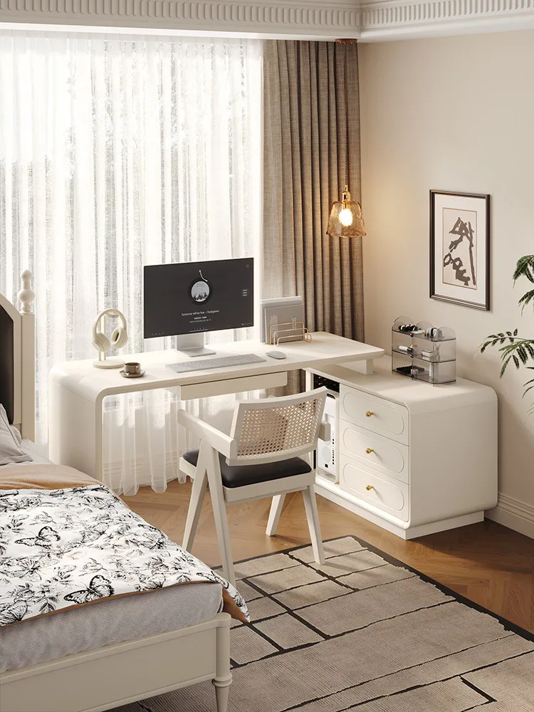 Medieval household corner computer table retractable rotating small apartment solid wood desk chest