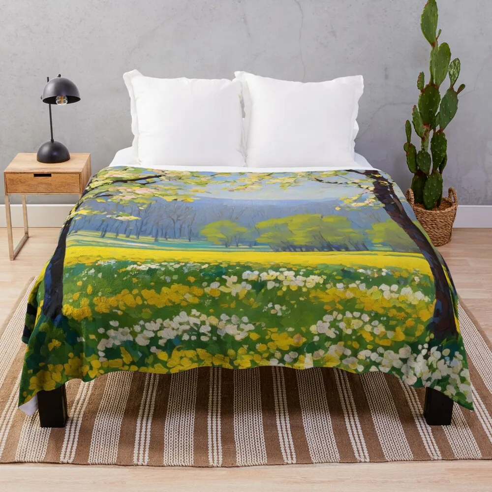 Field of daffodils and daisies Throw Blanket warm winter Beautifuls Fashion Sofas christmas gifts Blankets