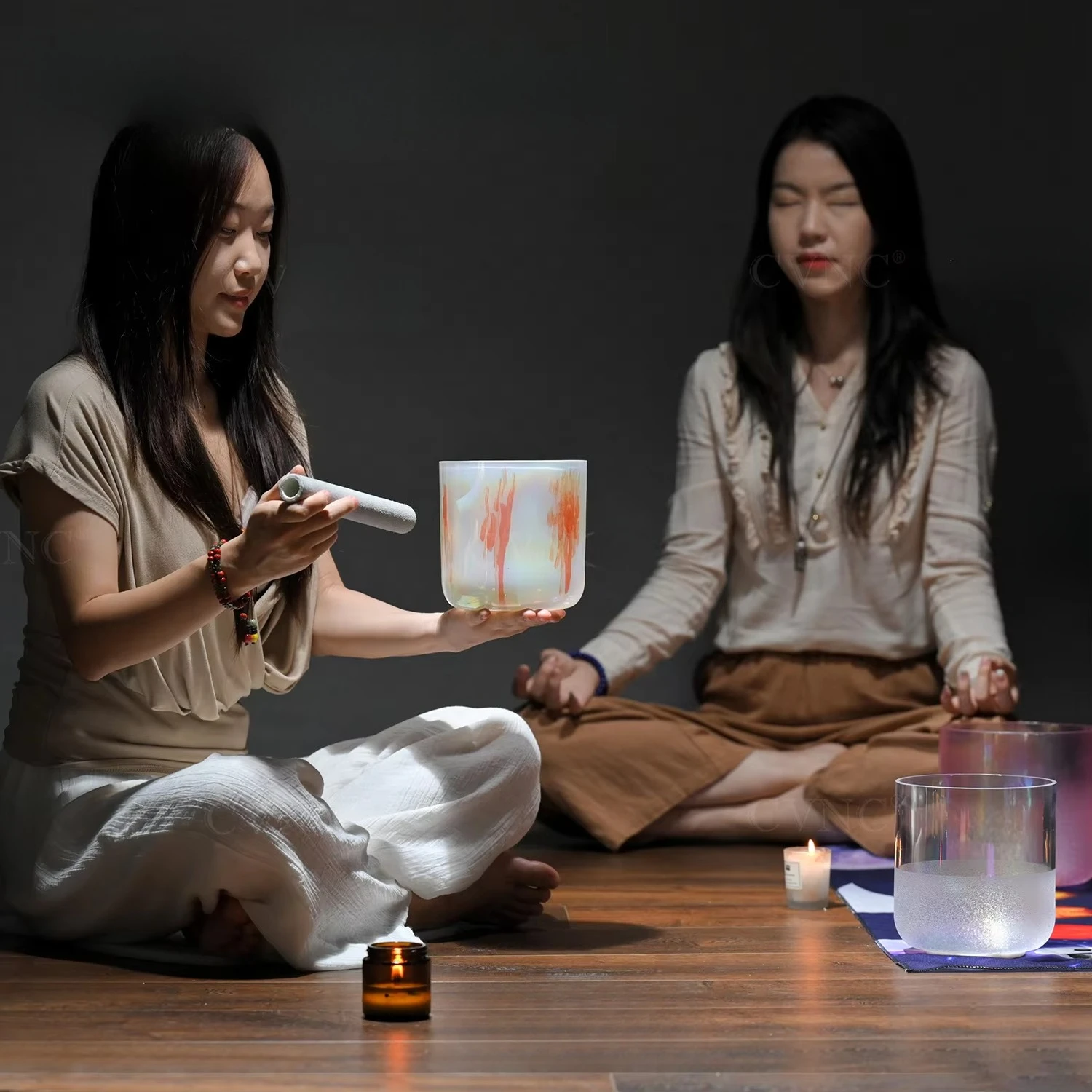7 Inch Dream Sun Color Clear Quartz Crystal Singing Bowl Cosmic Light for Meditation Sound Healing with Mallet