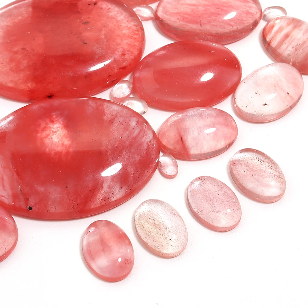 2-10Pcs Watermelon Red Cabochon Glass Beads Loose Flat Back Cabochon Spacers Beads Oval Agate For DIY Jewelry Wholesale