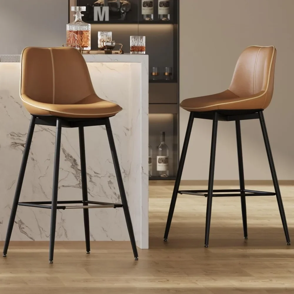 

Bar Stools Set of 2, Bar Height Bar Stools with Back, Ergonomic Backrest, Synthetic Leather, Metal Legs, 28.7Inch Tall Barstools
