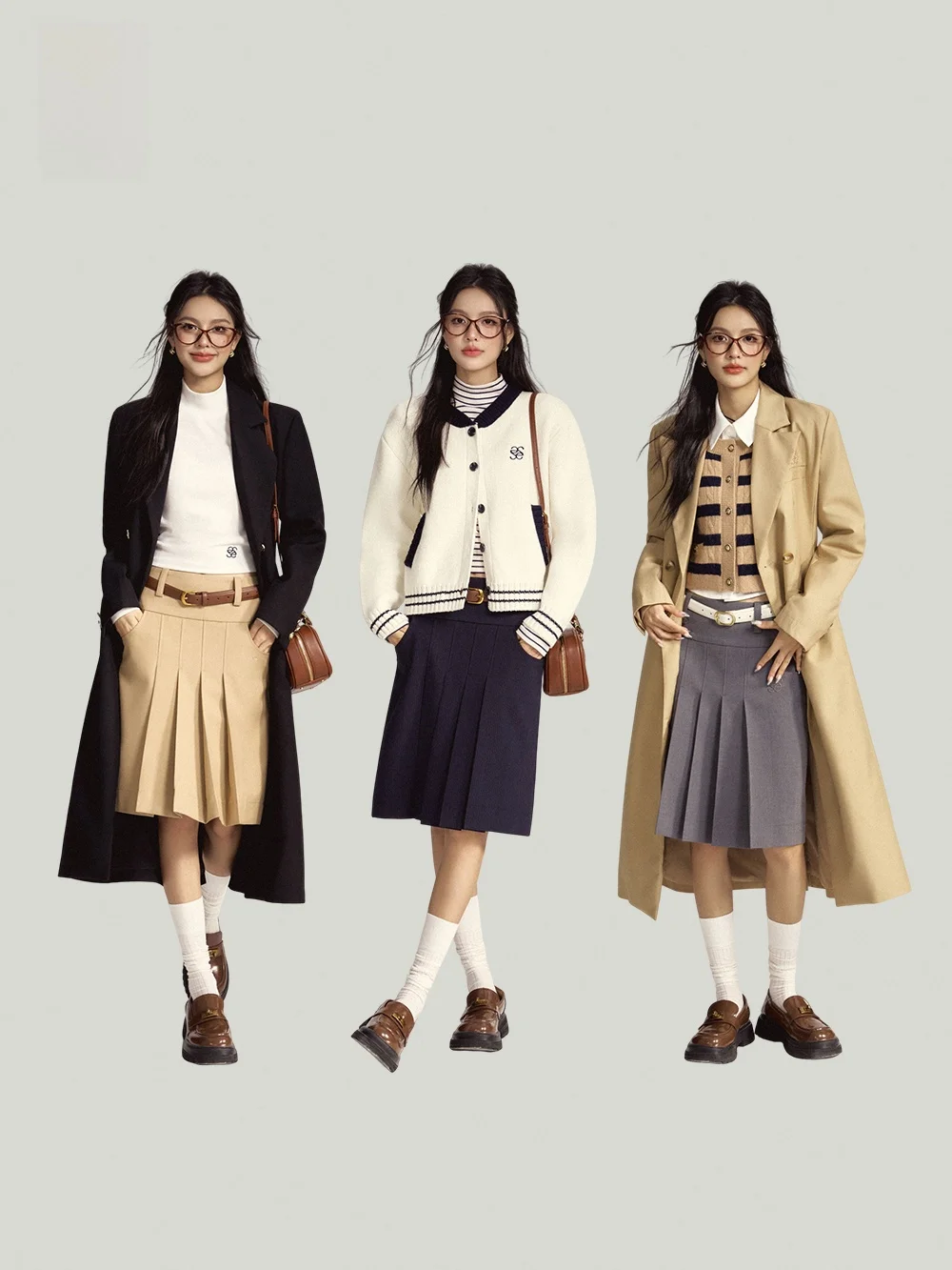Saia Psada de Cintura Alta até o Joelho Estilo Retrô Americano SereneEase em Três Cores Design Slimming A-Line