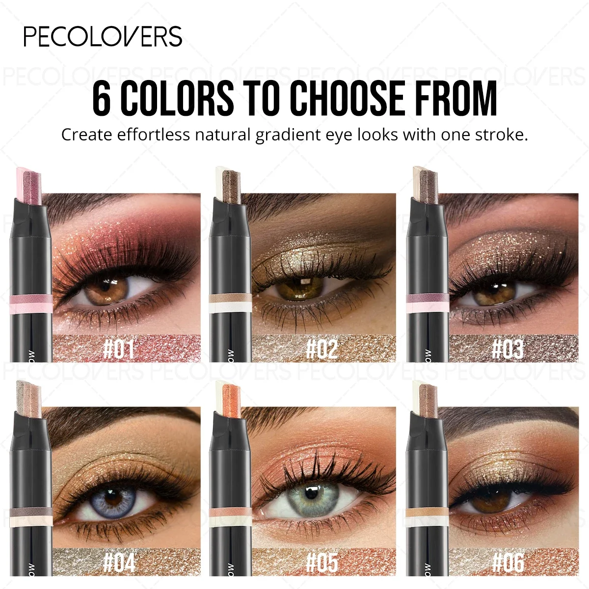 1PC Glitter Fine Shimmer Two-Color Eyeshadow Stick - Pearlescent Matte Texture, Novice-friendly Stick Design, Waterproof